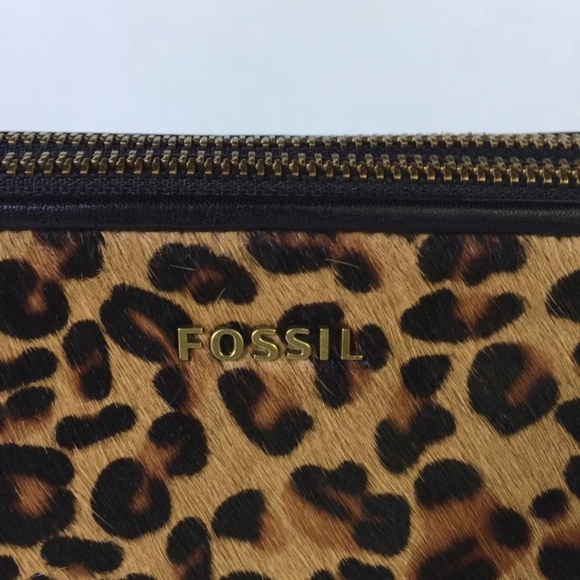 Fossil “Memoir”  Top Zip Calf Hair Cheetah Print Purse Bag Wristlet - Picture 12 of 15